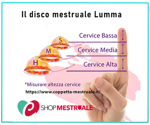 foto di mano con dito il alto che indica altezza cervice e come scegliere misura disco mestruale Lumma Unique